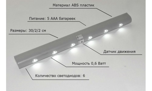 Накладной светильник "S-300" 0,3м с датчиком движения (батарейки)